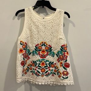 Anthropologie Maeve Crochet Floral Embroidered Tank